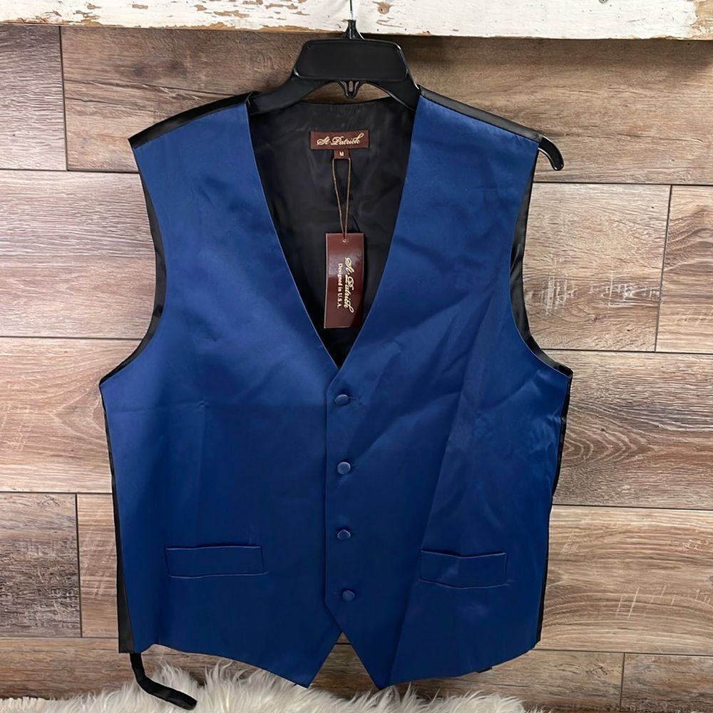 ST Patrick Solid Formal Men's Vest Prom Wedding Vest Navy Blue ,Size Medium, NWT